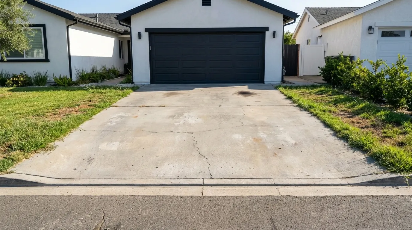 Before, cracked concrete driveway in Los Angeles